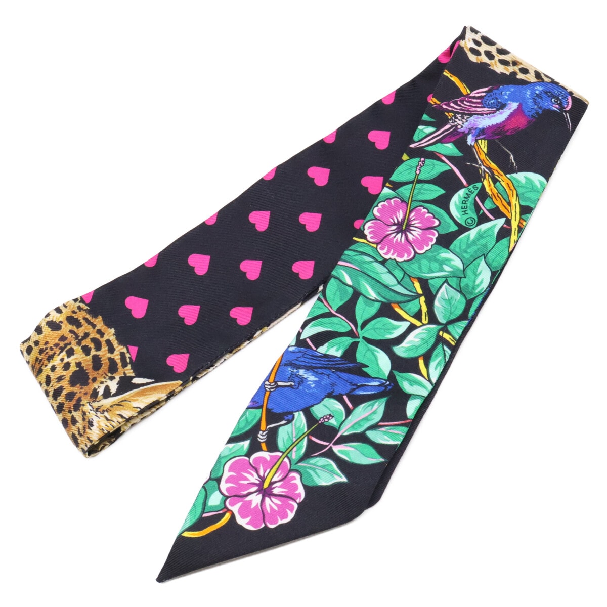 エルメス 【美品/バレンタインコレクション】H063513S 13 JUNGLE LOVE LOVE ジャングルラブラブ シルク ツイリー