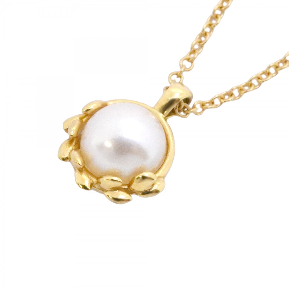 【6jcb1030】ティファニー ネックレス オリーブリーフ K18YG イエローゴールド パール【中古】レディース