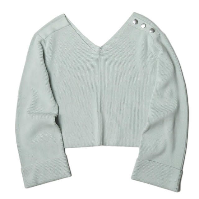 Ray BEAMS レイビームス 19SS ショルダーボタンVネックニット 63-15-0450-584 フリー ブルー セーター 長袖 レーヨン プルオーバー トップス lc26969