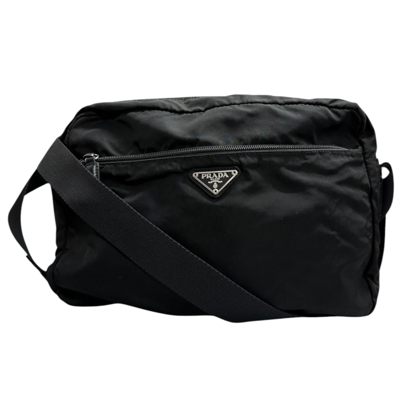 美品 PRADA プラダ テスート 三角ロゴ ブラック シルバー金具 ナイロン ショルダーバッグ S1-00090 【中古】