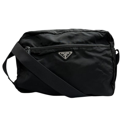 美品 PRADA プラダ テスート 三角ロゴ ブラック シルバー金具 ナイロン ショルダーバッグ S1-00090 【中古】