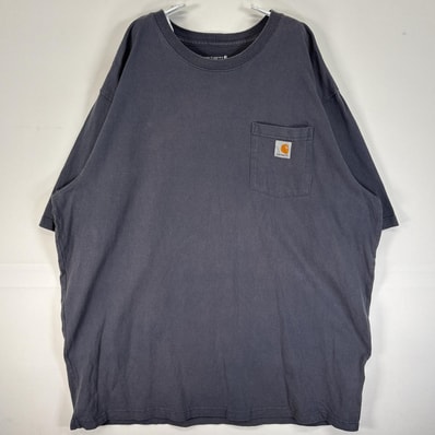 古着 カーハート Carhartt 半袖Tシャツ ワンポイント ロゴ 大きいサイ肉厚 フェード 2XL TALL グレー 無地 メンズ