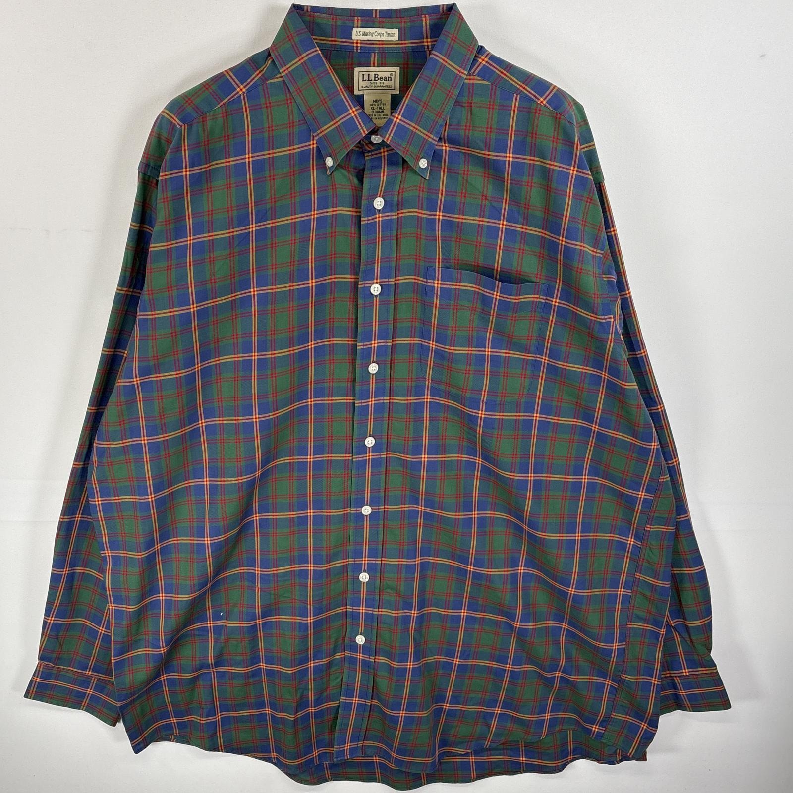 古着 エルエルビーン L.L.Bean 長袖シャツ ボタンダウンシャツ アメリカ海兵隊 大きいサイズ XL-TALL  ネイビー系 チェック メンズ