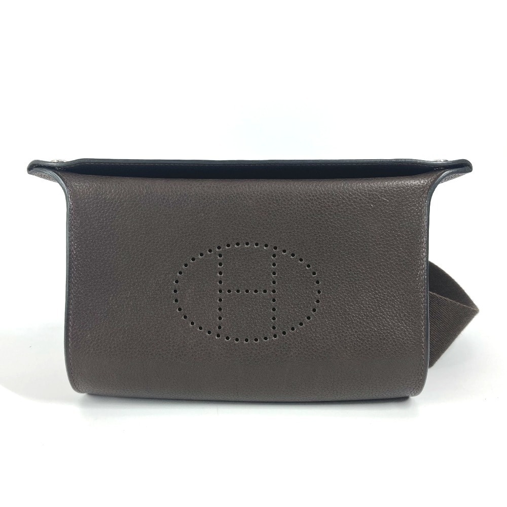 エルメス HERMES ヴィドポッシュ Hロゴ パンチング クロスボディ カバン ポシェット 斜め掛け ショルダーバッグ トゴ W刻 ダークブラウン 美品