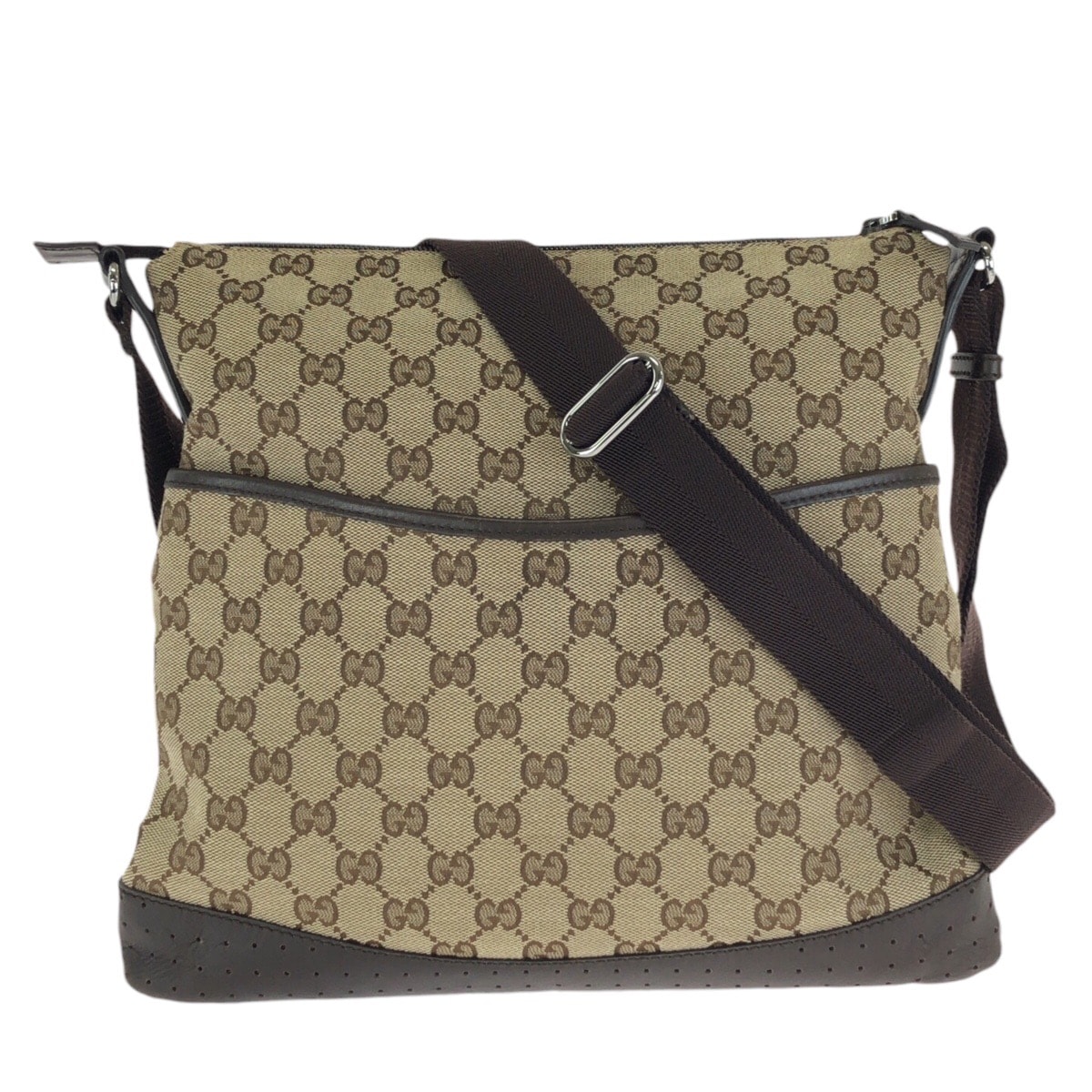 美品 GUCCI グッチ ベージュ ブラウン GGキャンバス レザー/ ショルダーバッグ メッセンジャーバッグ 602067 【中古】