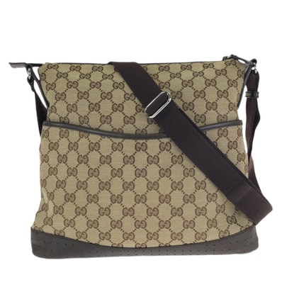 美品 GUCCI グッチ ベージュ ブラウン GGキャンバス レザー/ ショルダーバッグ メッセンジャーバッグ 602067 【中古】