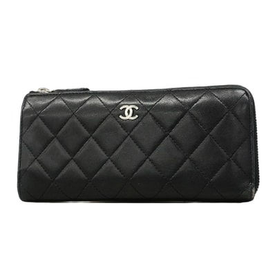 【6fd6277-k】シャネル 長財布 マトラッセ ラムスキン ブラック シルバー金具【中古】レディース