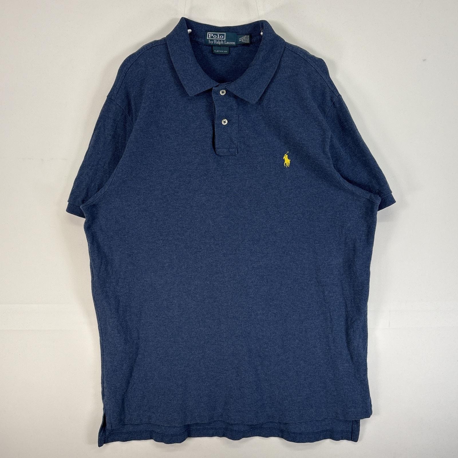 古着 90's/90年代 ポロバイラルフローレン Polo by Ralph Lauren 鹿の子 半袖 ポロシャツ ロゴ 刺繍 大きいサイズ 2ボタン XL  ネイビー 無地 メンズ