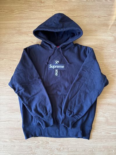 Supreme Cross Box Logo Hooded Sweatshirt "Navy"