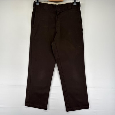 古着 ディッキーズ Dickies パンツ 874 ストレート チノパン ジッパーフライ ワンポイントロゴ センタープレス ブラウン系 メンズ
