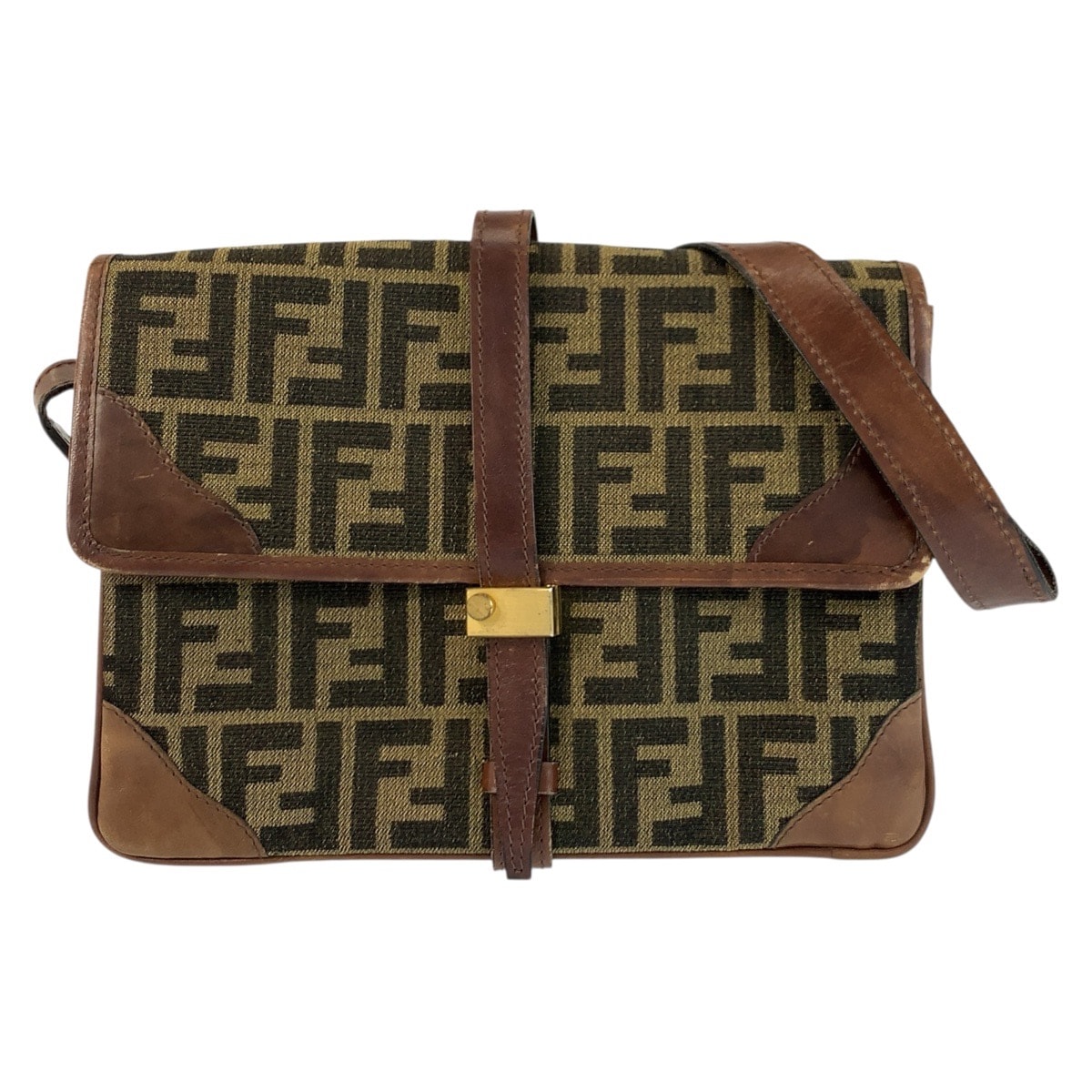 FENDI フェンディ ヴィンテージ ズッカ ブラウン ゴールド金具 キャンバス レザー/ ショルダーバッグ ポシェット 601371 【中古】