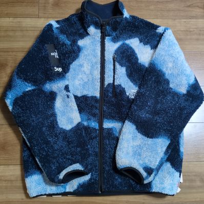 Supreme x The North Face Bleached Denim Print Fleece Jacket "Indigo"