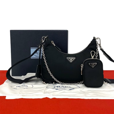 PRADA プラダ 三角ロゴ 金具 ナイロン レザー ショルダーバッグ ブラック
345-7