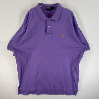 古着 90's/90年代 ポロバイラルフローレン Polo by Ralph Lauren 半袖 ポロシャツ ワンポイント ロゴ 刺繍 大きいサイズ 2ボタン XL パープル 無地 メンズ
