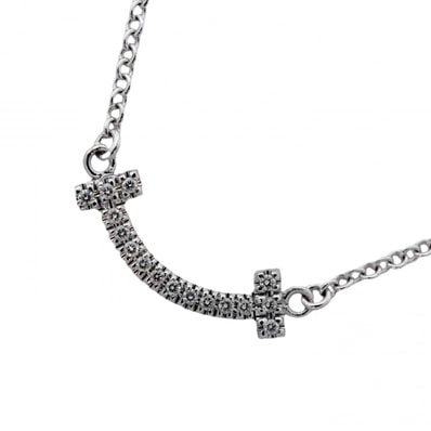 【6jdb0408-43】ティファニー ネックレス Tスマイル ミニ K18WG ホワイトゴールド ダイヤモンド【中古】レディース