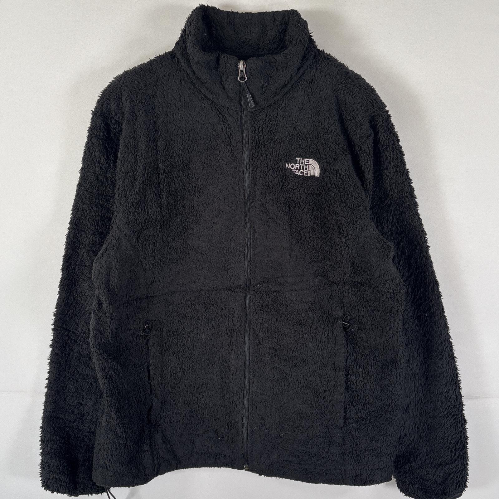 古着 ザ・ノースフェイス THE NORTH FACE フルジップフリースジャケット ワンポイントロゴ刺繍 アウトドア XL  ブラック レディース