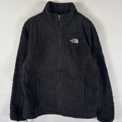 古着 ザ・ノースフェイス THE NORTH FACE フルジップフリースジャケット ワンポイントロゴ刺繍 アウトドア XL ブラック レディース