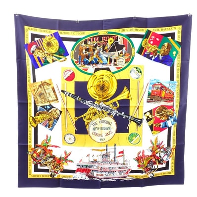 エルメス カレ90 JAZZ1923 ネイビー スカーフ【中古】【ABランク】