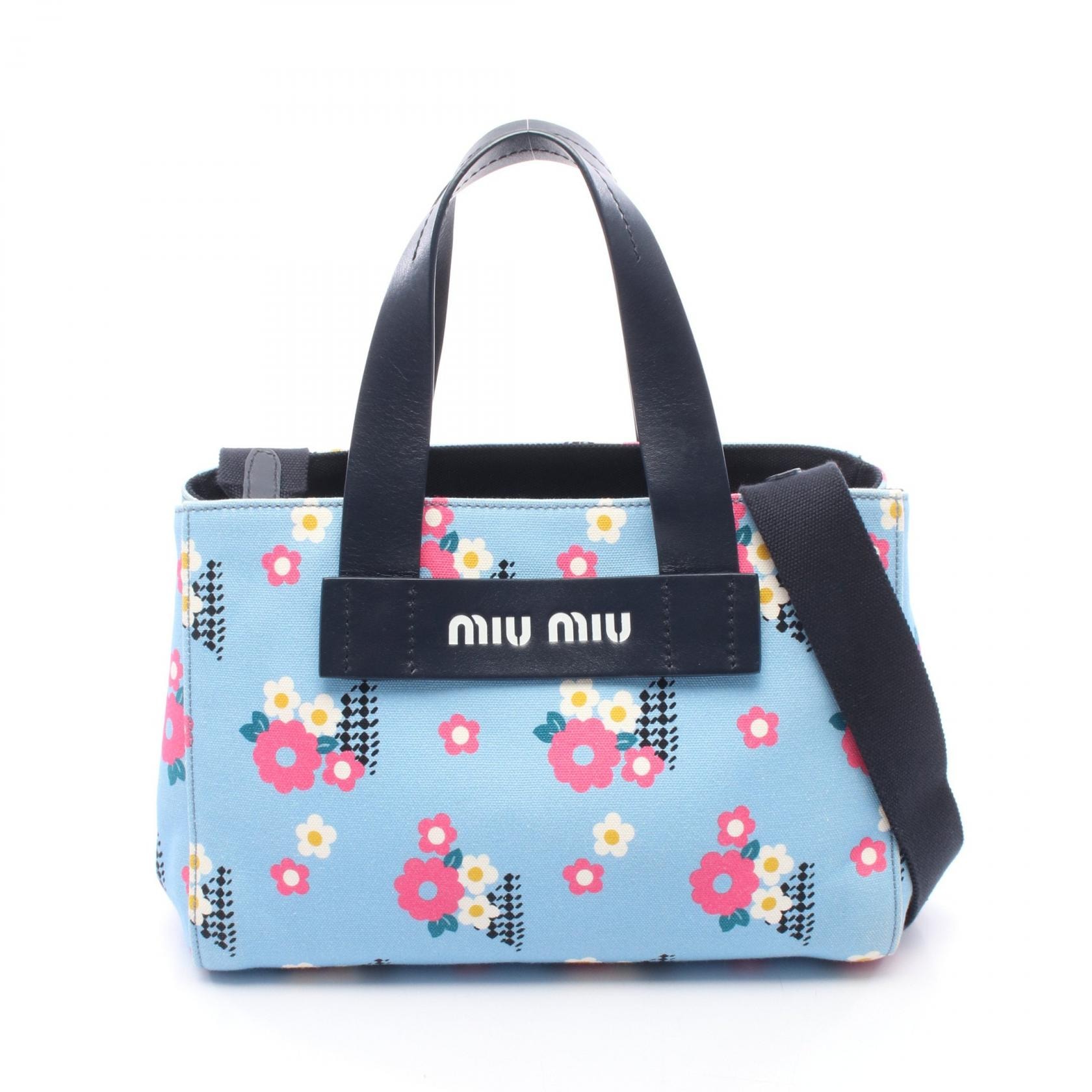 ミュウ ミュウ Miu Miu CANAPA FIORI カナパ フィオーリ 2WAY ハンドバッグ バッグ キャンバス レザー レディース ブルー系 / ネイビー系 / マルチカラー 5BA085 【中古】