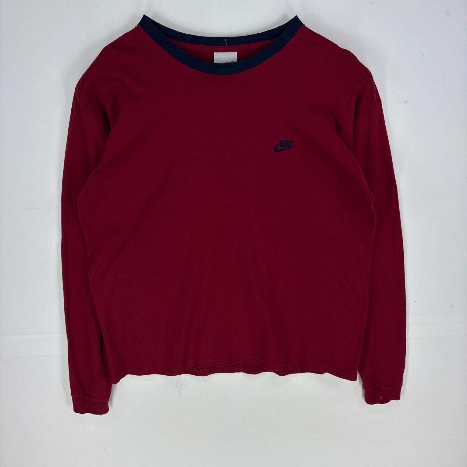 古着 00’s/00年代 ナイキ NIKE 長袖Tシャツ ワンポイント クルーネック スウォッシュ ロンT XL レッド系 メンズ