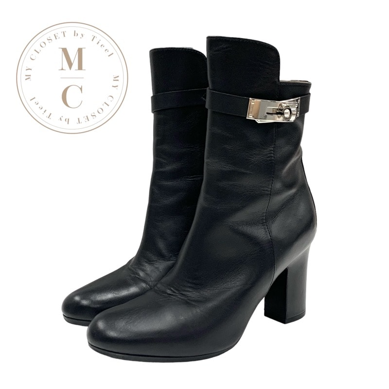 エルメス HERMES ジュウーズ ブーツ ショートブーツ 靴 シューズ レザー ブラック シルバー ケリー金具