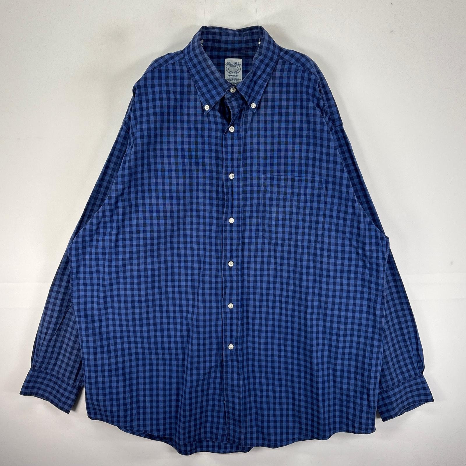 古着 ブルックスブラザーズ Brooks Brothers 長袖シャツ ボタンダウン ポケット L  ネイビー系 チェック メンズ