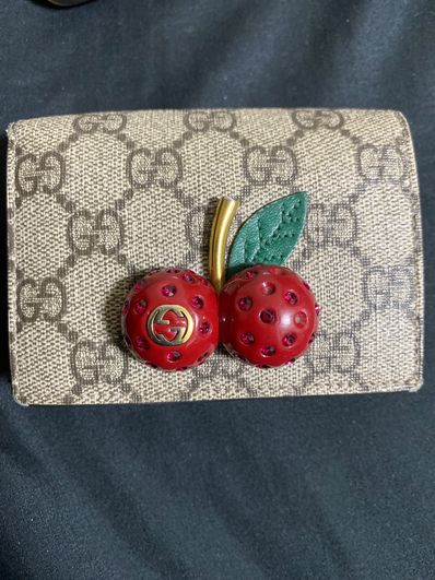 GUCCI Cherry GG Supreme Canvas Card Case