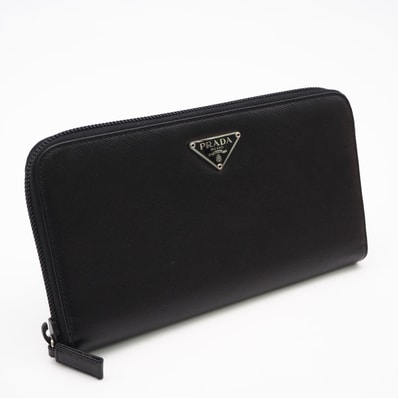 美品 PRADA プラダ サフィアーノ トライアングル ジップアラウンドウォレット M506A 長財布 ブラック サフィアーノ メンズ
