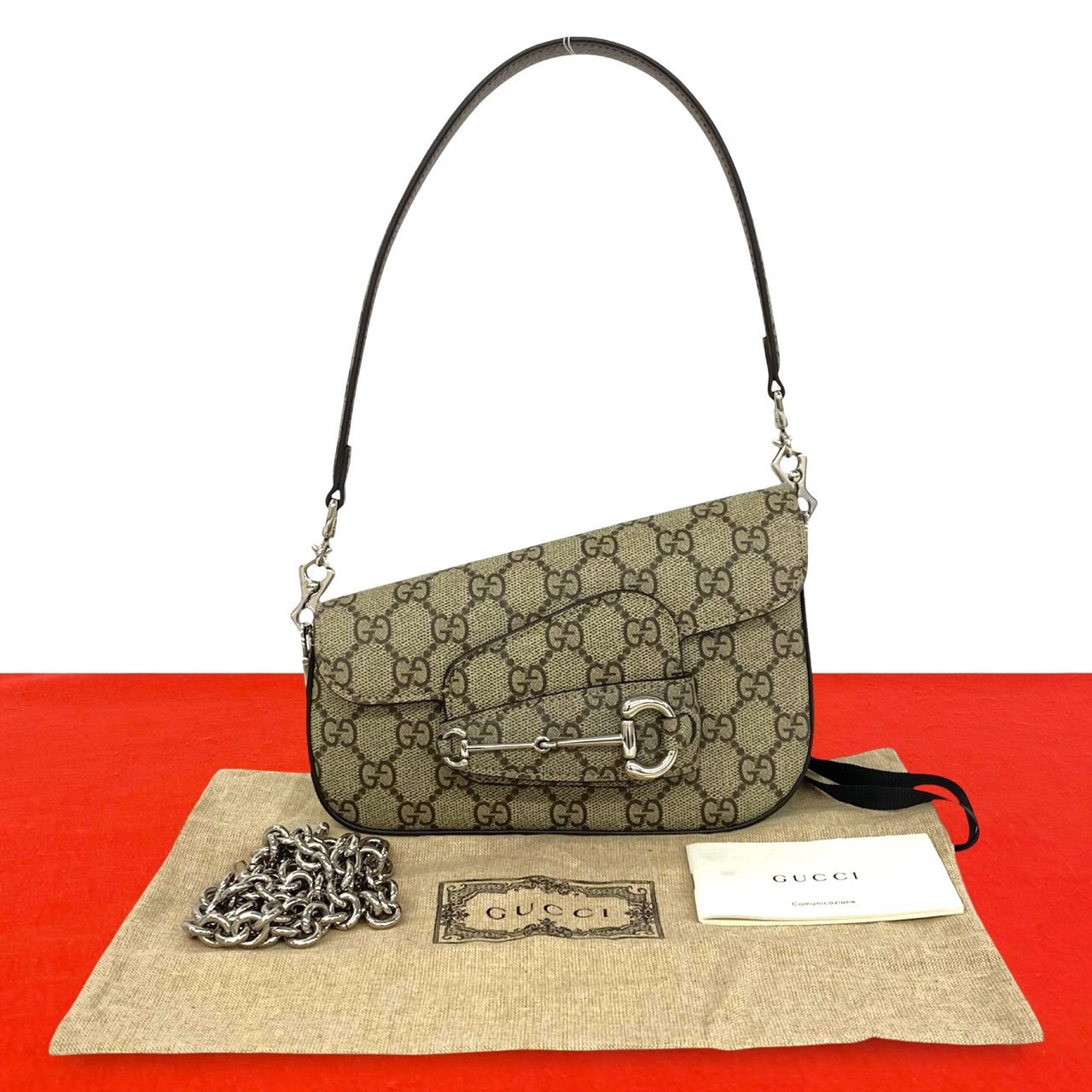 GUCCI グッチ ホースビット GG ロゴ 柄 レザー PVC ショルダーバッグ ブラウン
12007