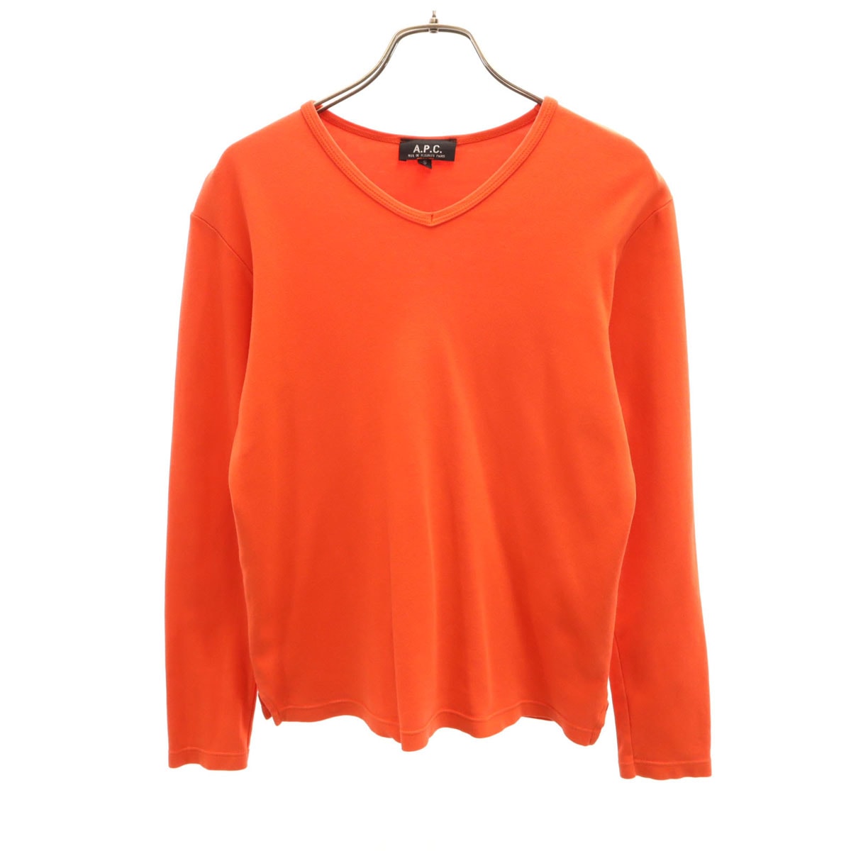 A.P.C. アーペーセー フランス製 長袖 Vネック Tシャツ S オレンジ ロンT 無地
