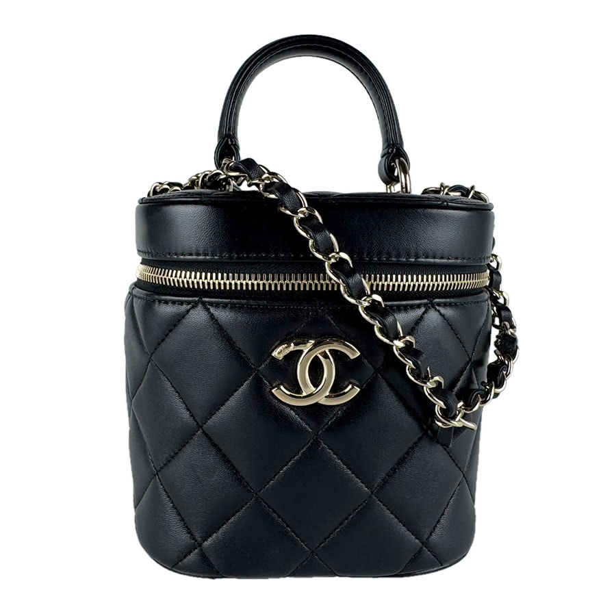 シャネル CHANEL ハンドバッグ ショルダーバッグ マトラッセ バニティバッグ レザー ブラック ゴールド レディース【中古】 z10396