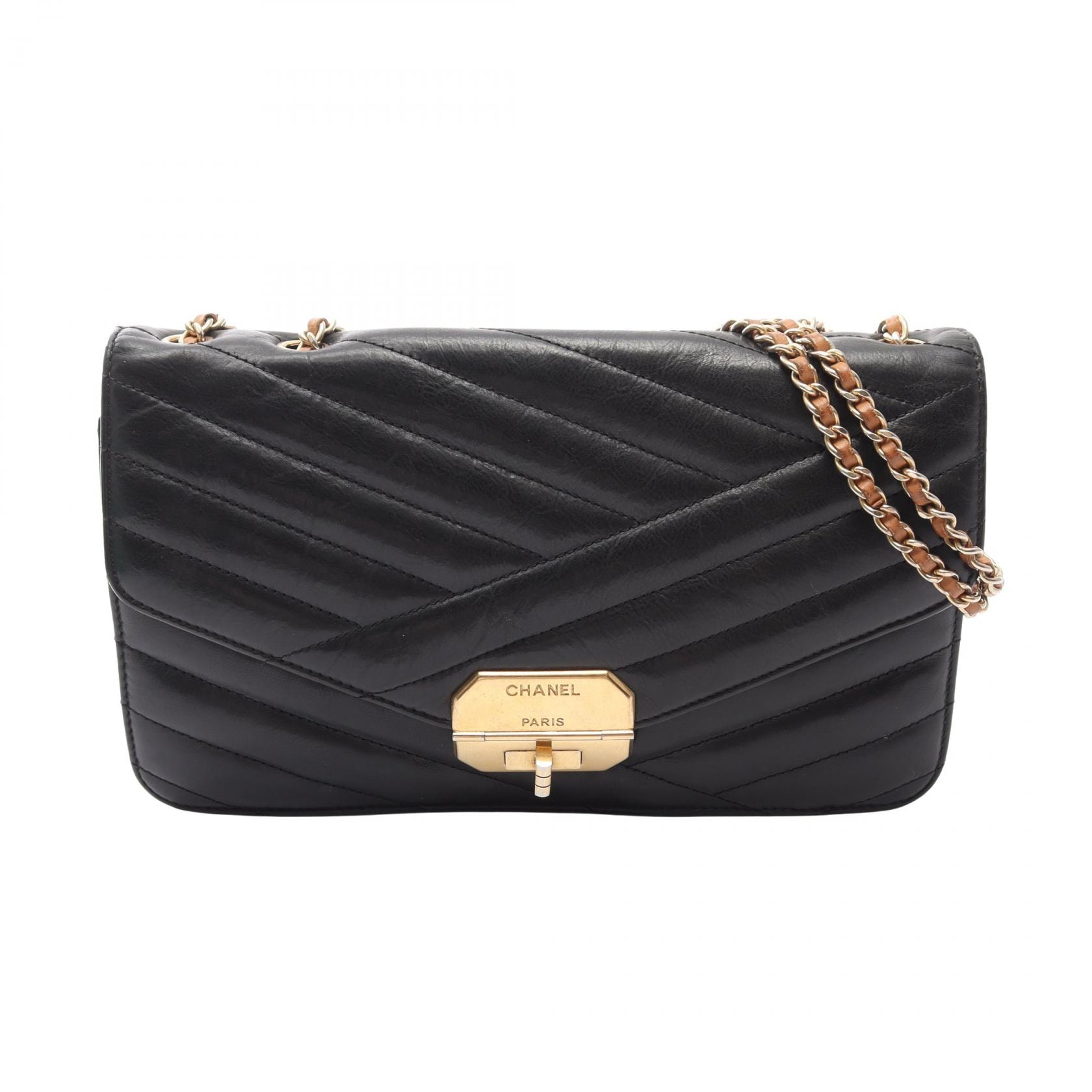 シャネル CHANEL バイアスステッチ ショルダーバッグ バッグ レザー レディース ブラック系 【中古】