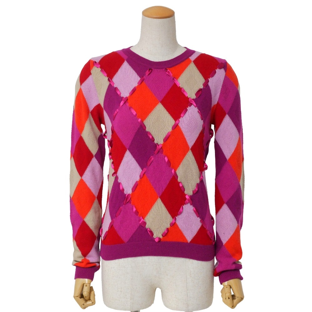 Christian Dior クリスチャンディオール セーター サイズ36 アーガイル 長袖 ニット イタリア製 ブランド古着【中古】20260312/RA8314