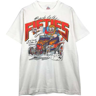 古着 90年代 フルーツオブザルーム FRUIT OF THE LOOM Back to the Fifties バック トゥ ザ フィフティーズ ファイヤーパターン モーターサイクル バイクTシャツ USA製 メンズL相当 ヴィンテージ/eaa667570