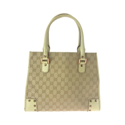 美品 GUCCI グッチ スタッズ ベージュ アイボリー ゴールド金具 GGキャンバス トートバッグ ハンドバッグ ショルダーバッグ 604330 【中古】