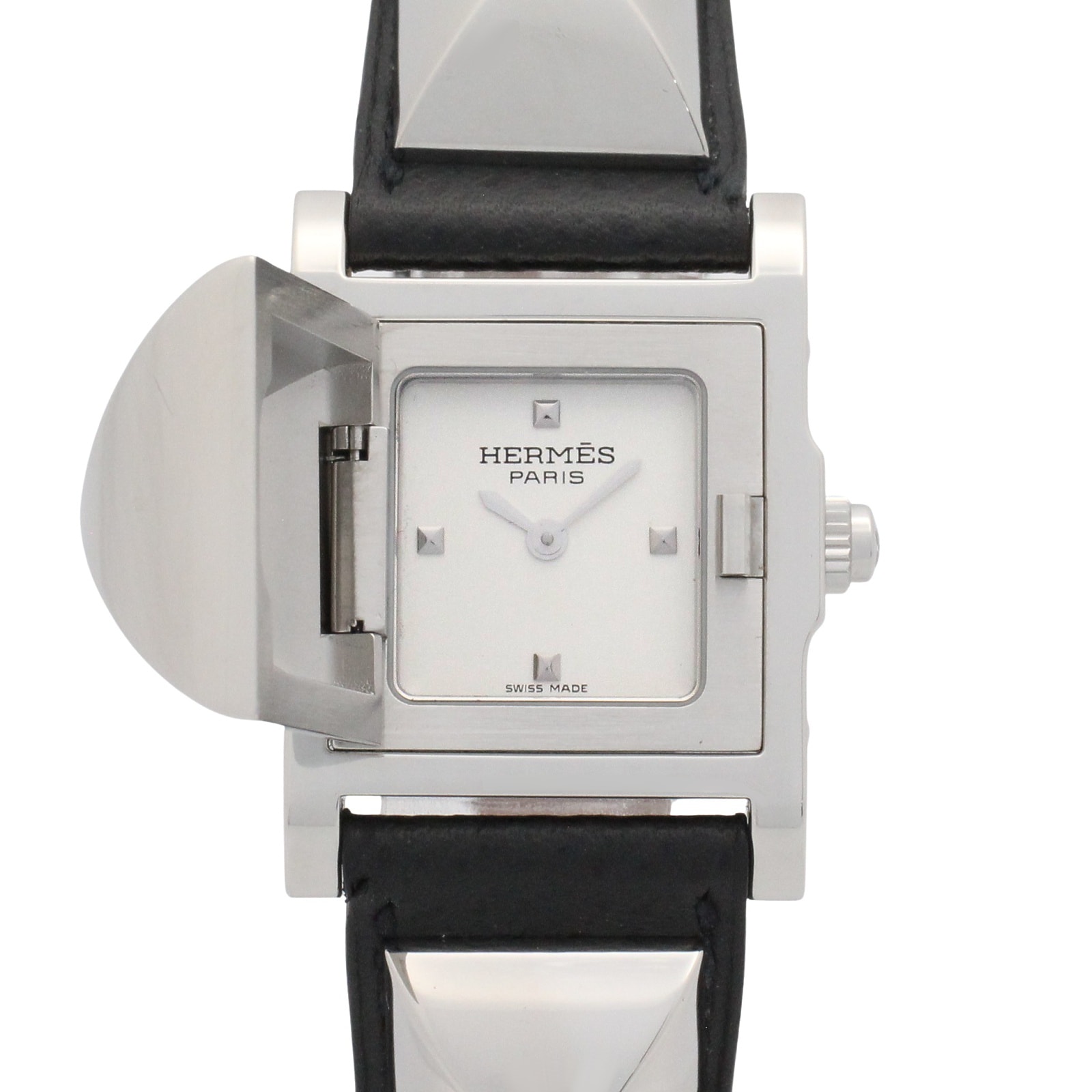エルメス HERMES メドール 腕時計 時計 ステンレススチール レザーベルト レディース シルバー系 ME2.210 【中古】