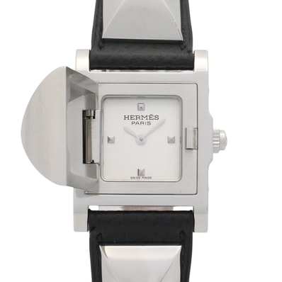 エルメス HERMES メドール 腕時計 時計 ステンレススチール レザーベルト レディース シルバー系 ME2.210 【中古】