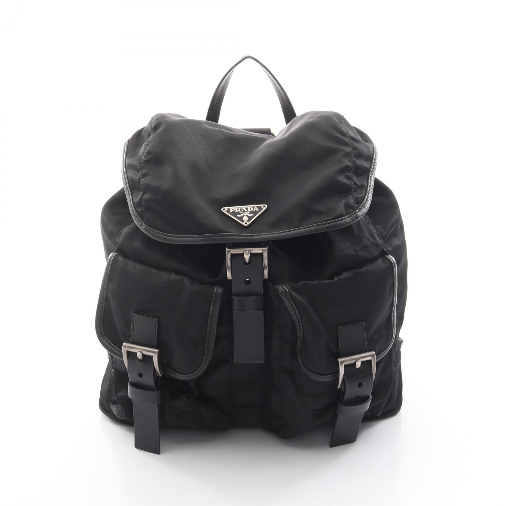 プラダ PRADA トライアングルロゴ リュックサック バックパック バッグ ナイロン レディース ブラック系 【中古】