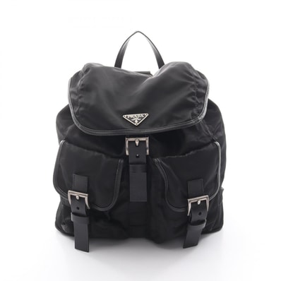 プラダ PRADA トライアングルロゴ リュックサック バックパック バッグ ナイロン レディース ブラック系 【中古】