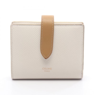 セリーヌ CELINE スモール ストラップウォレット 二つ折り財布 財布 レザー レディース ホワイト系 / ブラウン系 10H263BRU 【中古】