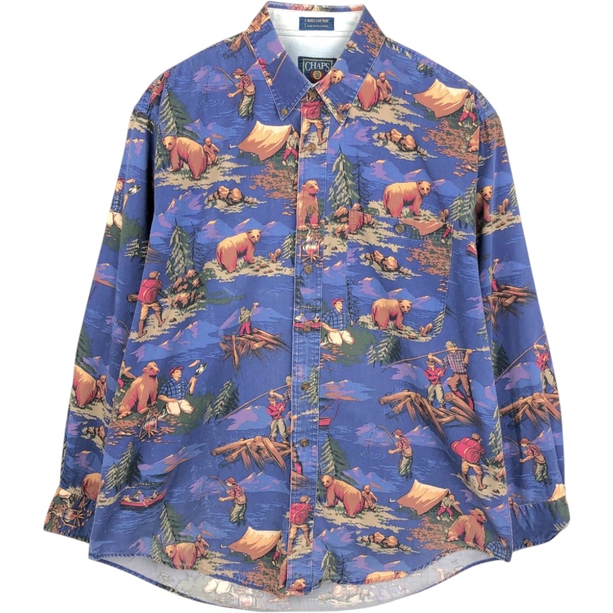 古着 80年代 ラルフローレン Ralph Lauren CHAPS チャップス 総柄 長袖 ボタンダウンシャツ メンズL相当 ヴィンテージ/eaa662101