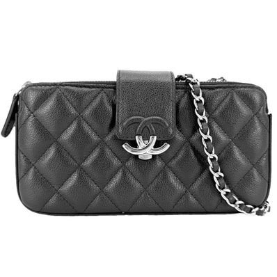 CHANEL シャネル チェーンウォレット マトラッセ ココマーク ショルダーバッグ 斜め掛け 長財布 キャビアスキン ブラック 黒 シルバー金具 レディース【中古品】