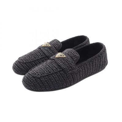 プラダ PRADA クロシェ ローファー 靴 ファブリック レディース ブラック系 【中古】