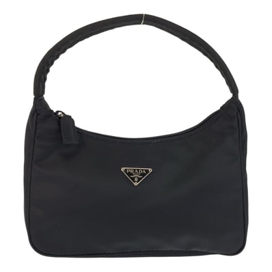 美品 PRADA プラダ テスート 三角ロゴプレート ブラック 黒 シルバー金具 ナイロン ハンドバッグ アクセサリーポーチ 602219 【中古】