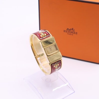 HERMES エルメス 七宝焼き ロケ バングルウォッチ GP L01.201 腕時計 レッド ゴールド GP 七宝焼き レディース