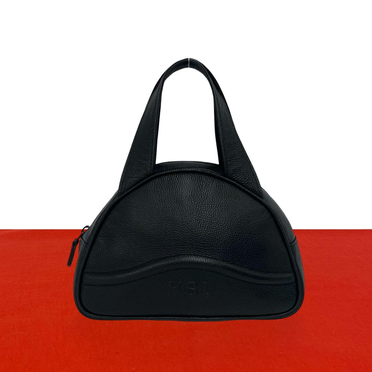 YVES SAINT LAURENT イヴ・サンローラン YSL ロゴ エンボス レザー ハンドバッグ ブラック
 35192