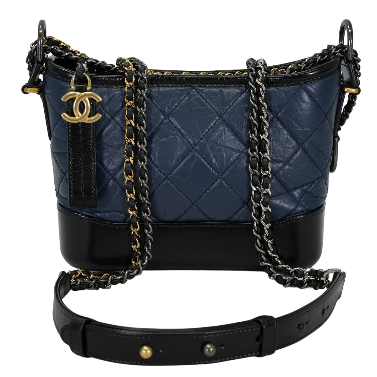 CHANEL シャネル チェーン ショルダーバッグ ガブリエル ドゥ シャネル スモール ホーボー ネイビー/黒 (ブラック) エイジドカーフスキン メタルシルバー金具 ゴールド金具 A91810 新品未使用
