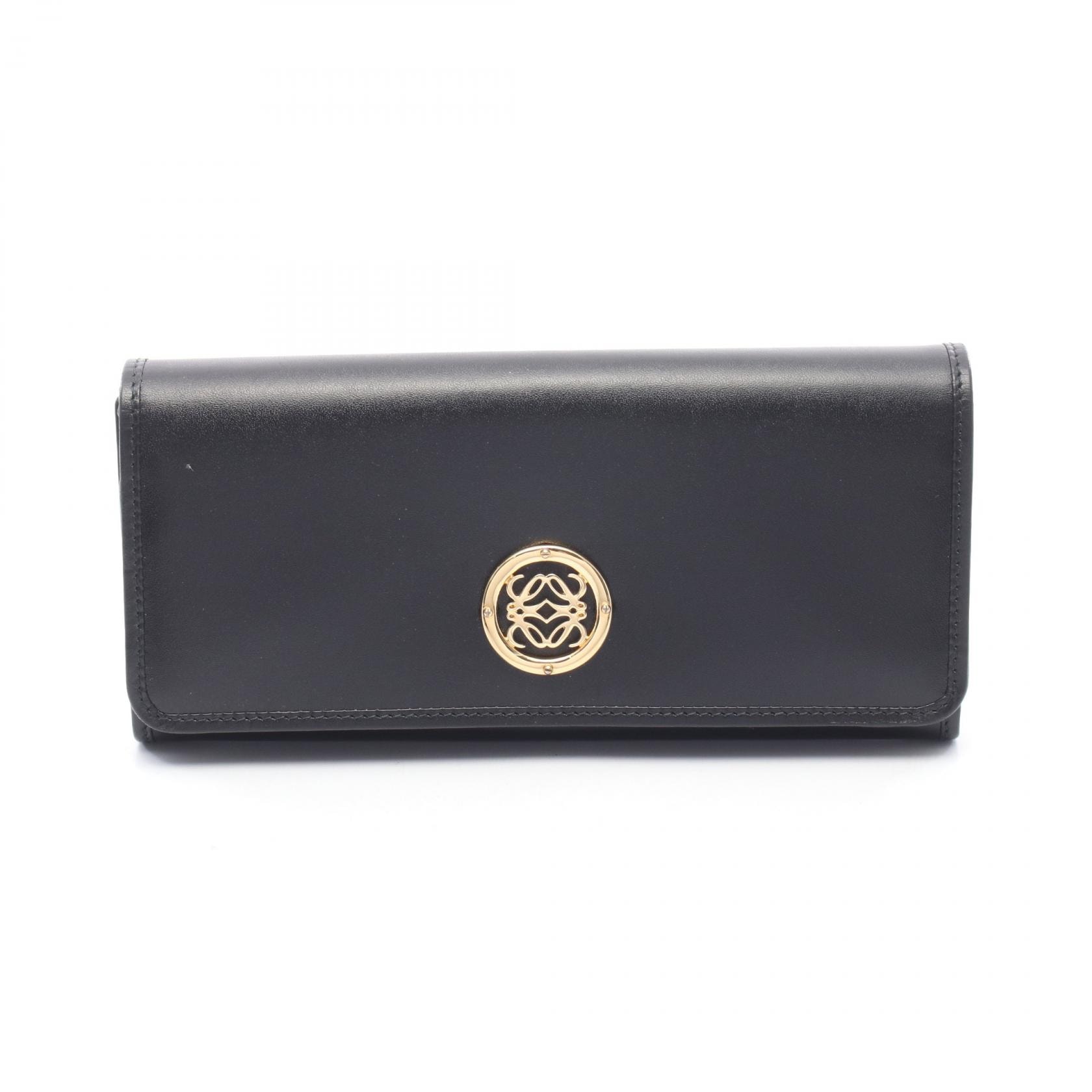 ロエベ LOEWE アナグラム 二つ折り長財布 財布 レザー レディース ブラック系 174.06.F11 【中古】
