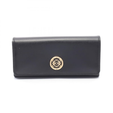 ロエベ LOEWE アナグラム 二つ折り長財布 財布 レザー レディース ブラック系 174.06.F11 【中古】