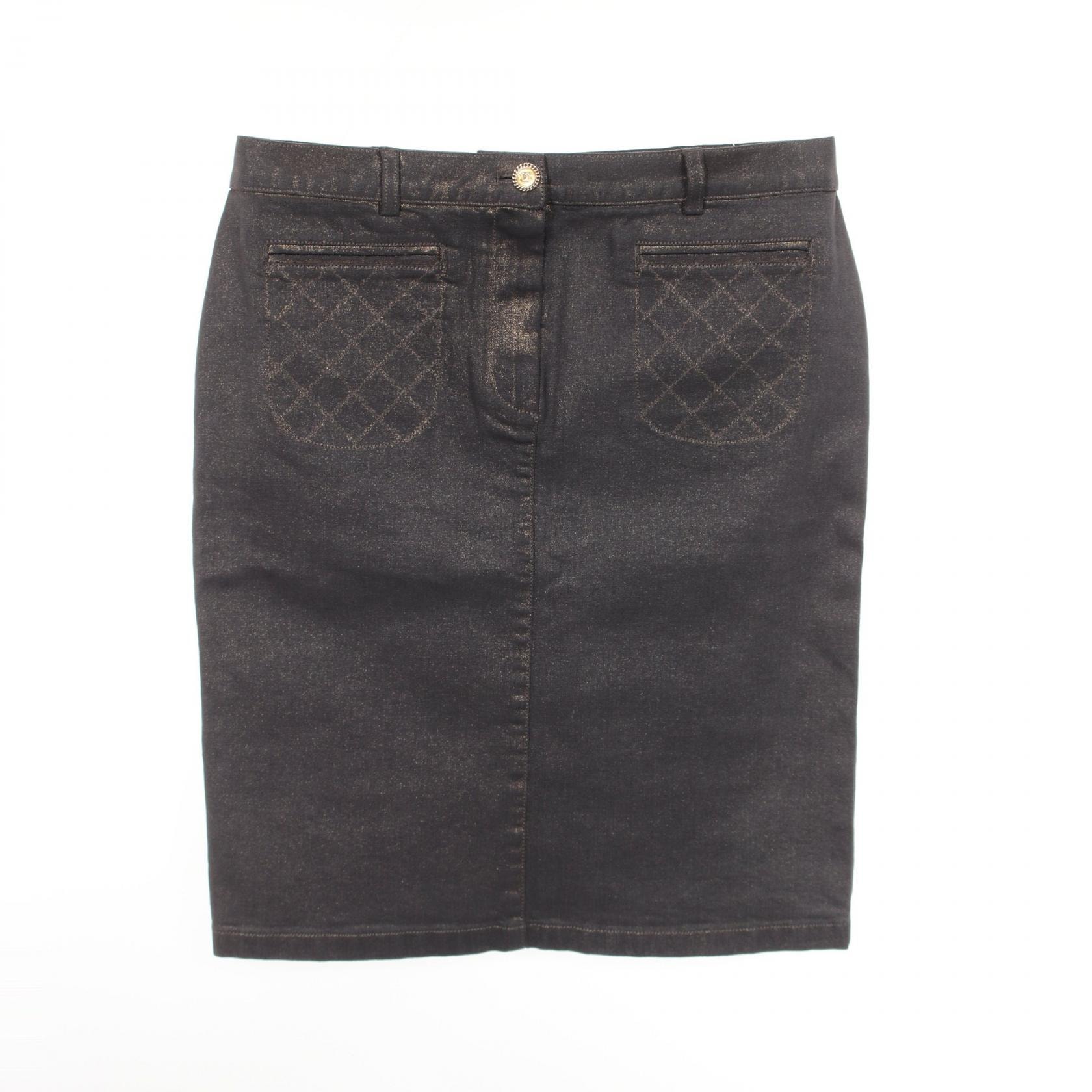 シャネル CHANEL ココマークボタン スカート 衣料品 ボトムス コットン レディース グレー系 / ゴールド系 P26775V16963 【中古】